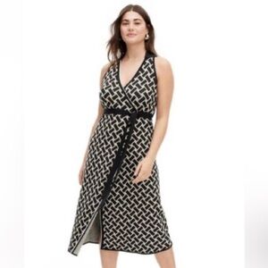 Diane Von Furstenberg Black and White Sleeveless Patterned Long Duster